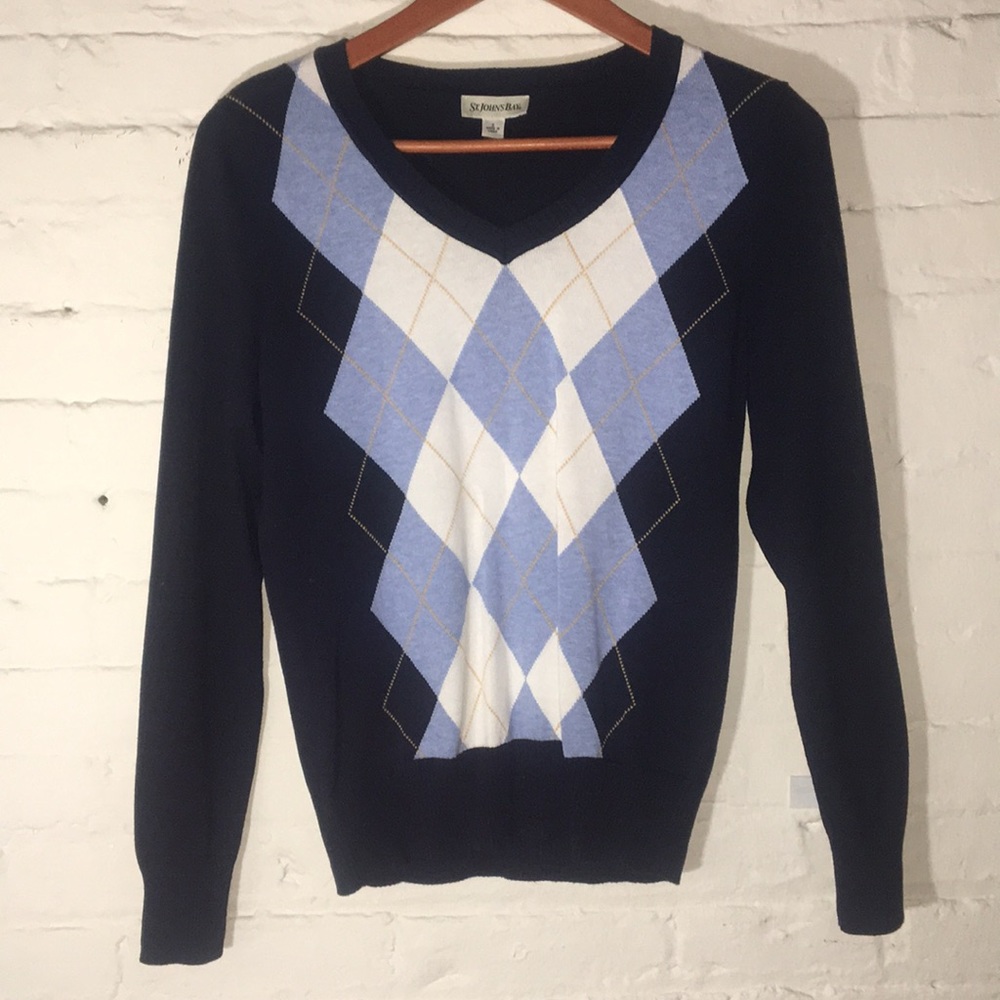 Navy Argyle V-neck Sweater